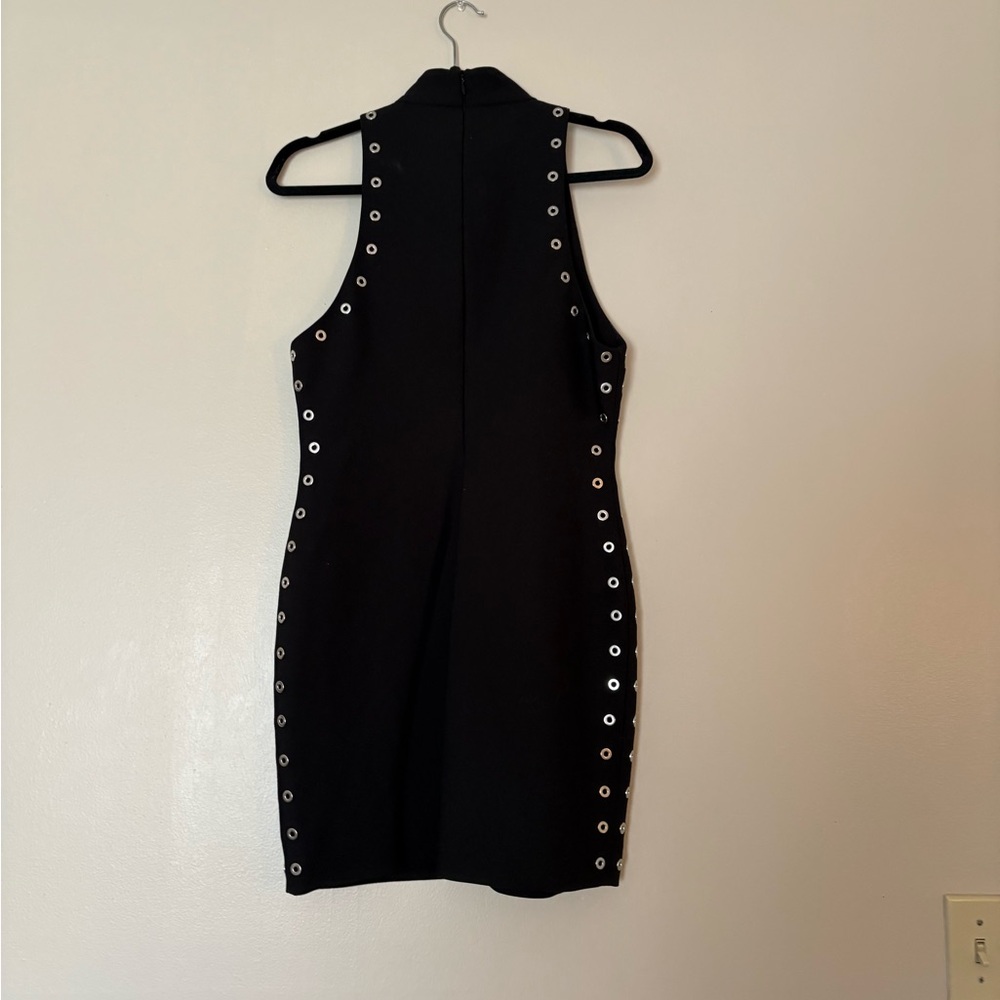 Cinq à Sept Black Backless Dress with Silver Eyelets